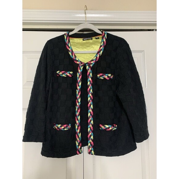 Michael Simon Black Cardigan with Multicolor Trim - Picture 2 of 11